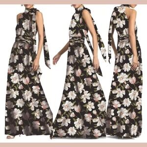 New $285 Sachin Babi [ 20W ] Kayla Halter‎ Maxi Chiffon Gown Ebony Garden  U1544